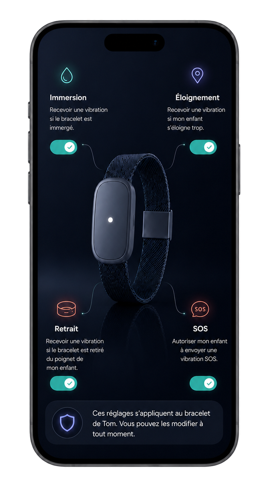 Écran Loomi de réglage des alertes du bracelet
